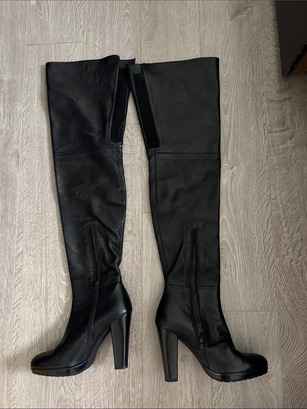 Stuart Weitzman Black Leather Over-the-Knee High Heel Boots